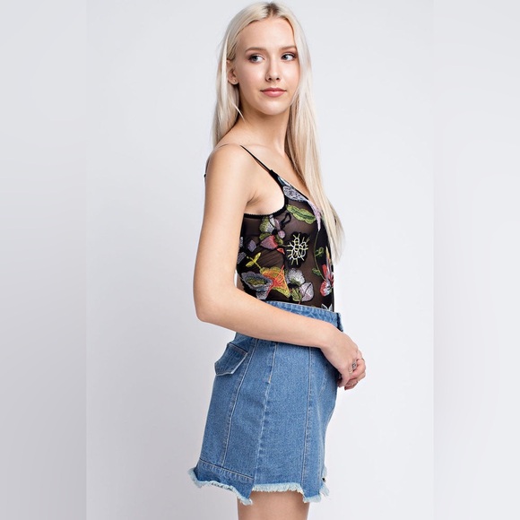 Honey Punch Semi-Sheer Embroidered Floral Bodysuit - Picture 4 of 14